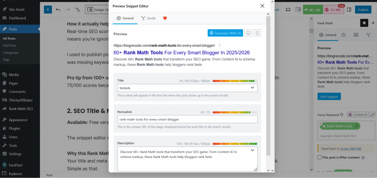 Rank Math Meta Description Editor