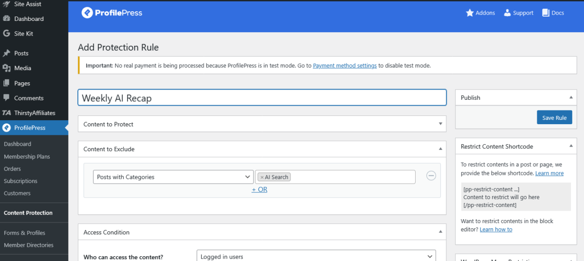 ProfilePress Content Protection
