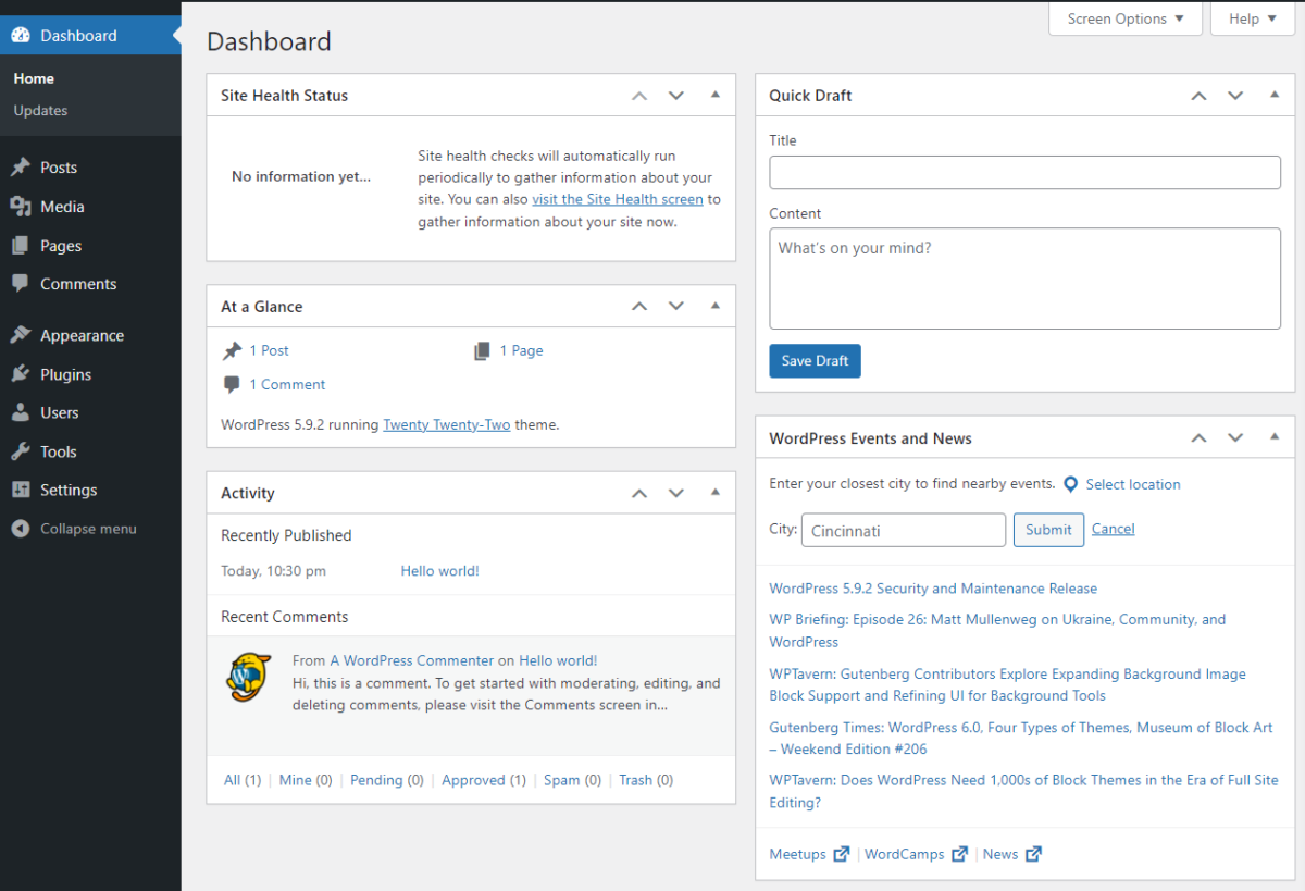 WordPress.com Dashbaord
