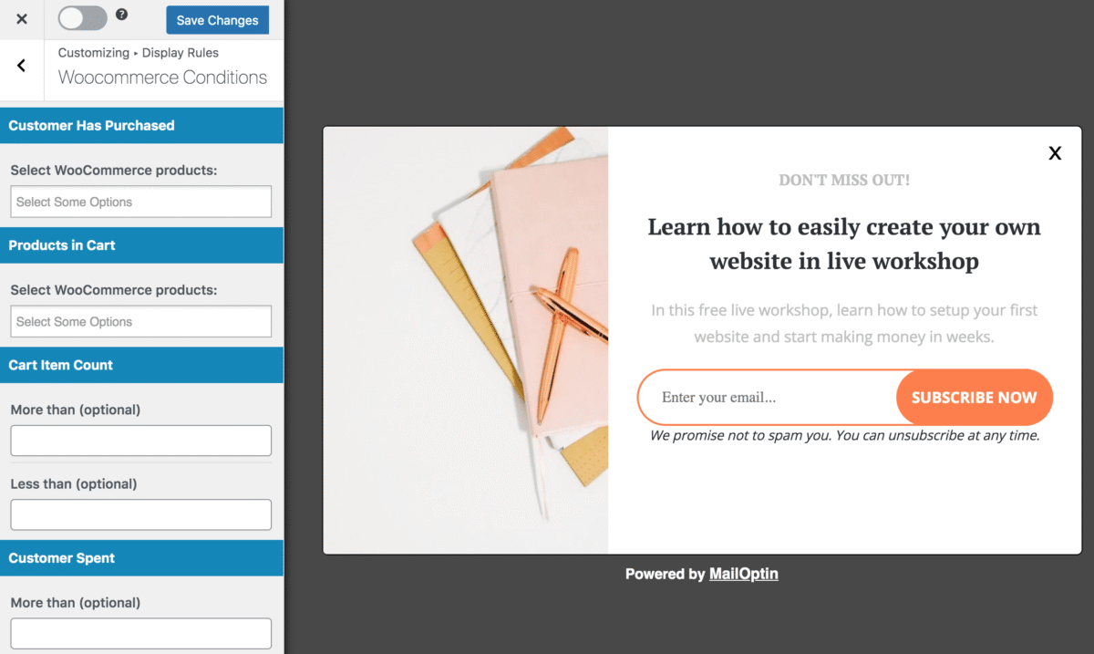 MailOptin Display Rules