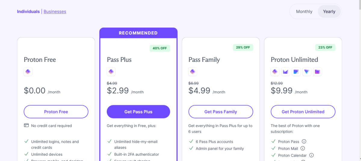 Proton Pass Pricing