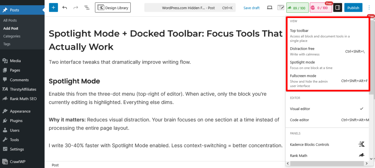 WordPress Spotlight Mode