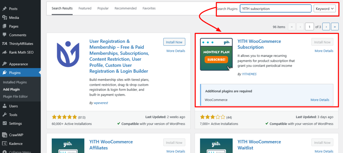 YITH Subscription for WooCommerce Installation