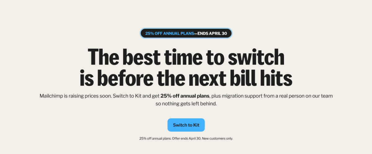 Mailchimp to Kit Switch Offer