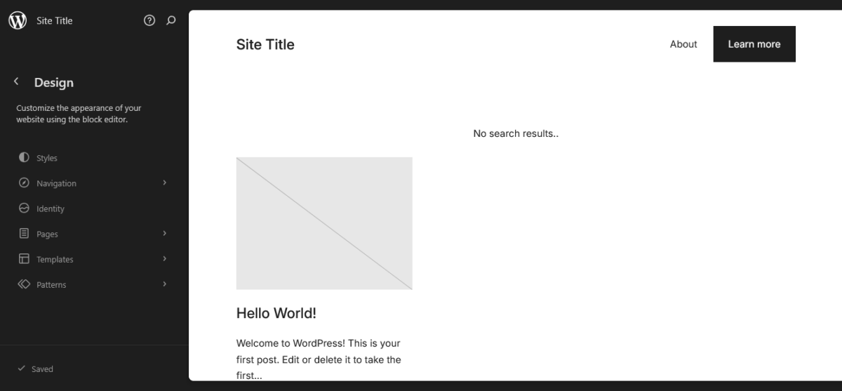 WordPress site editor interface screenshot