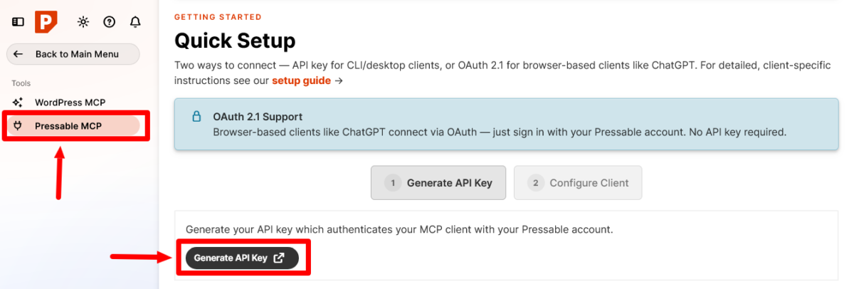 Pressable MCP API Key