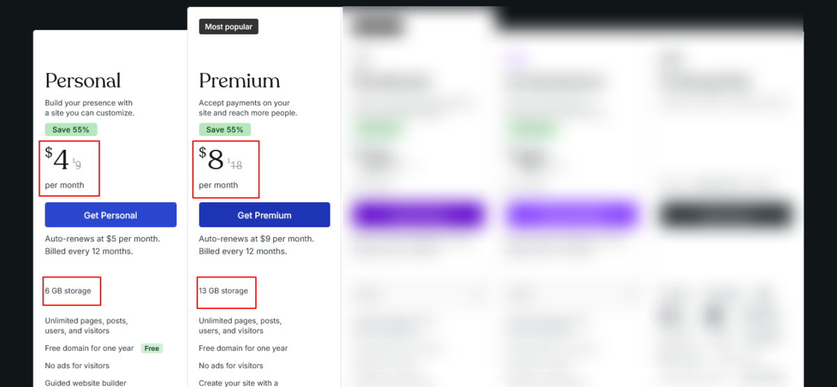 WordPress.com Personal vs Premium Plan