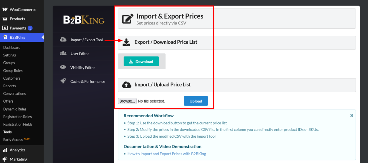 B2BKing CSV Import/Export Tool
